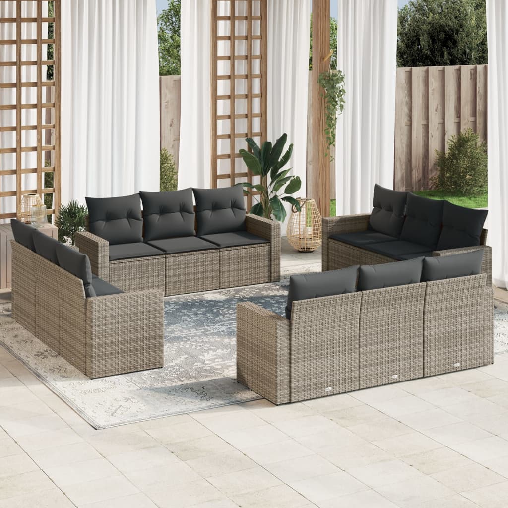 VidaXL 12-delige Loungeset met kussens poly rattan grijs