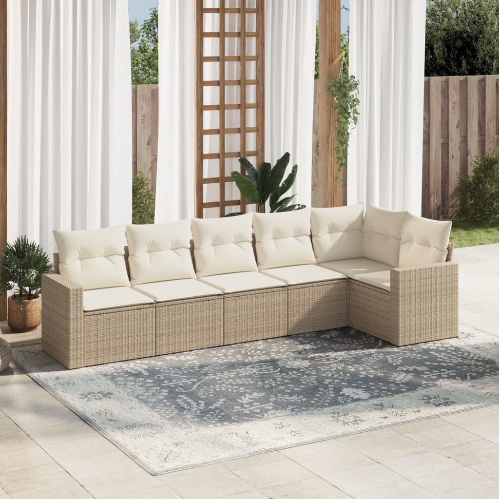 VidaXL 6-delige Loungeset met kussens poly rattan beige