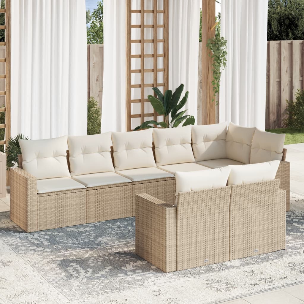 VidaXL 8-delige Loungeset met kussens poly rattan beige