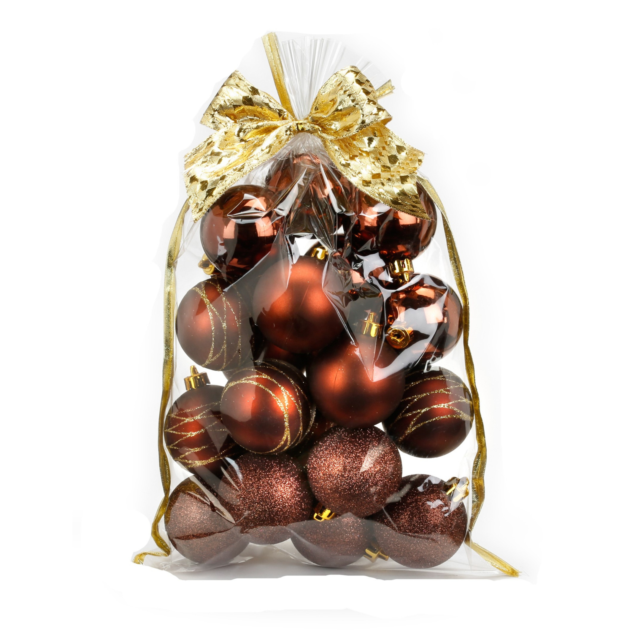 Christmas goods Inge  Kerstballen - 20x st - giftbag kunststof bruin 6cm -