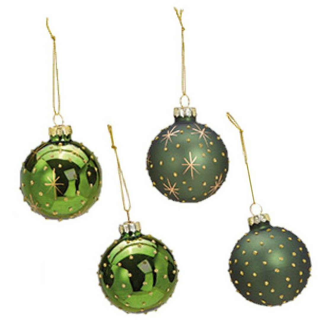 G. Wurm Kerstballen - 12st - glas - groen - gedecoreerd - 6 cm -