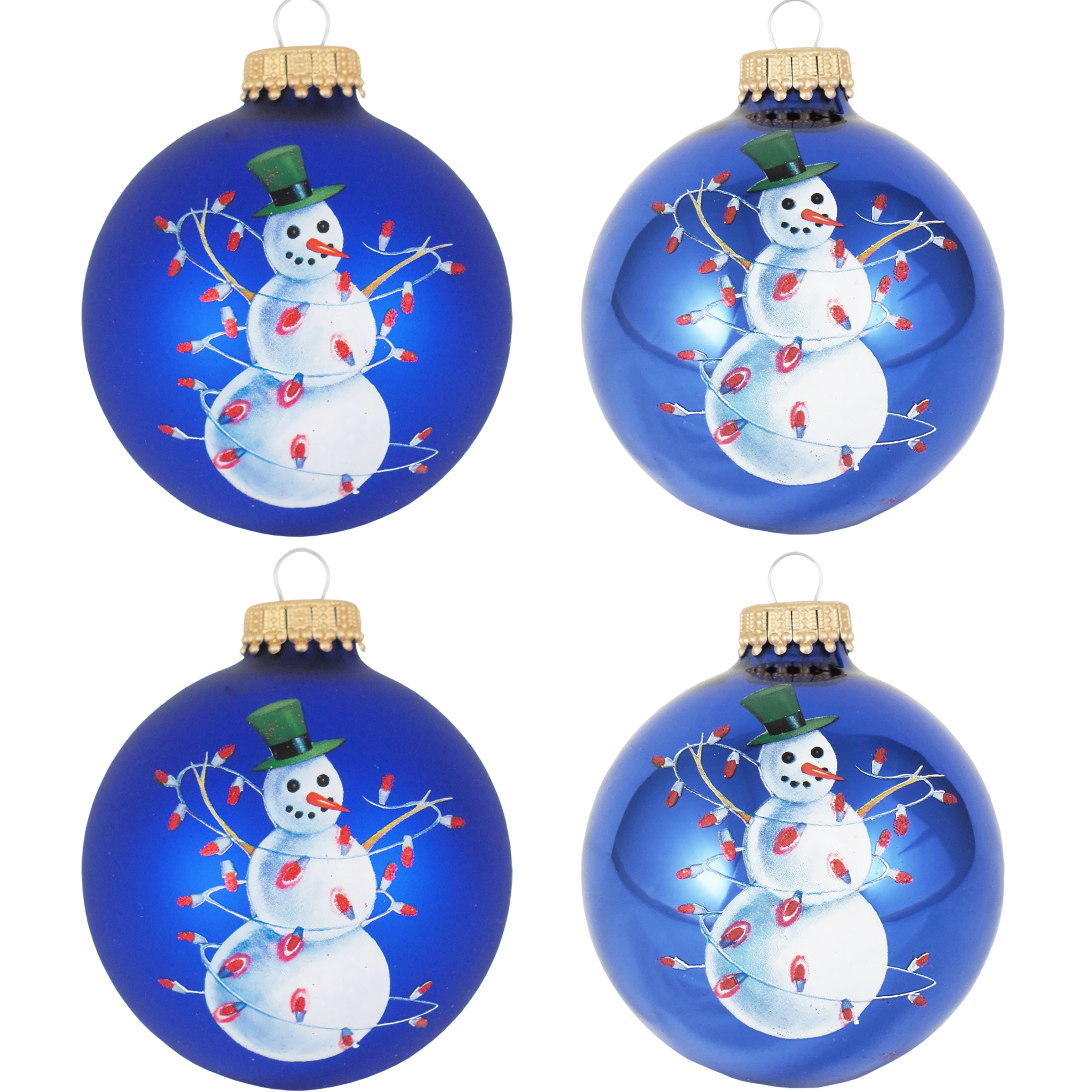 Krebs Kerstballen - 4x st - glazen - blauw - met sneeuwpop - 7 cm -