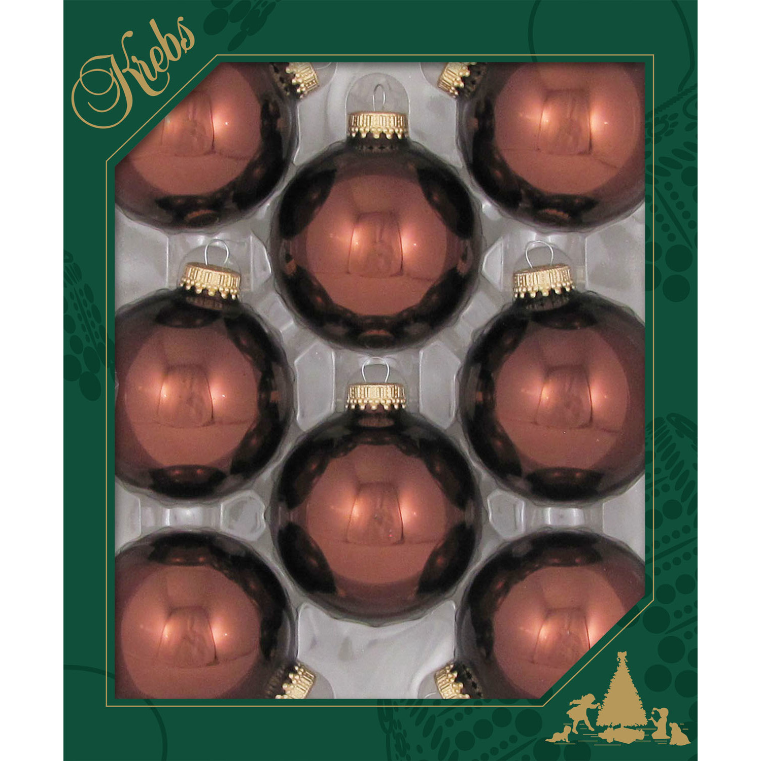 Krebs Kerstballen - 8x st - bruin - 7 cm - glas - glans -