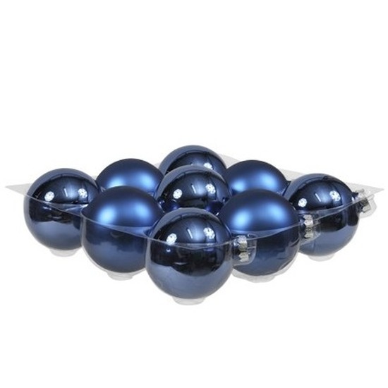 Othmar Decorations 9x Glazen kerstballen mat en glans blauw 10 cm -