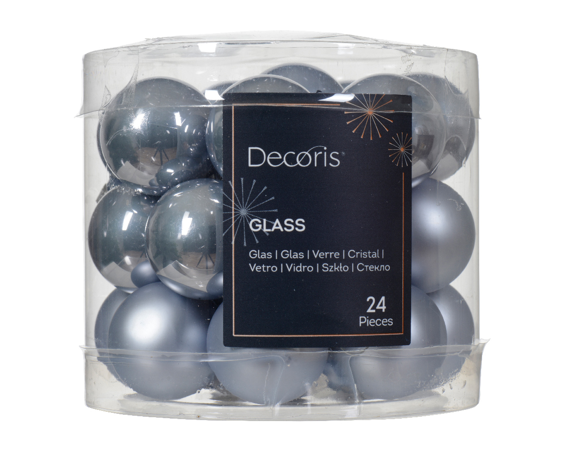 Decoris Kerstbal glas d2.5 cm mblw ass 24st kerst - 