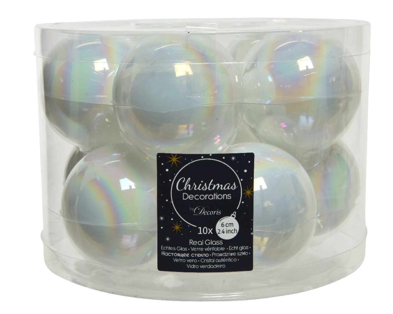 Decoris Kerstballen glas d6 cm wit/iris 10st kerst - 