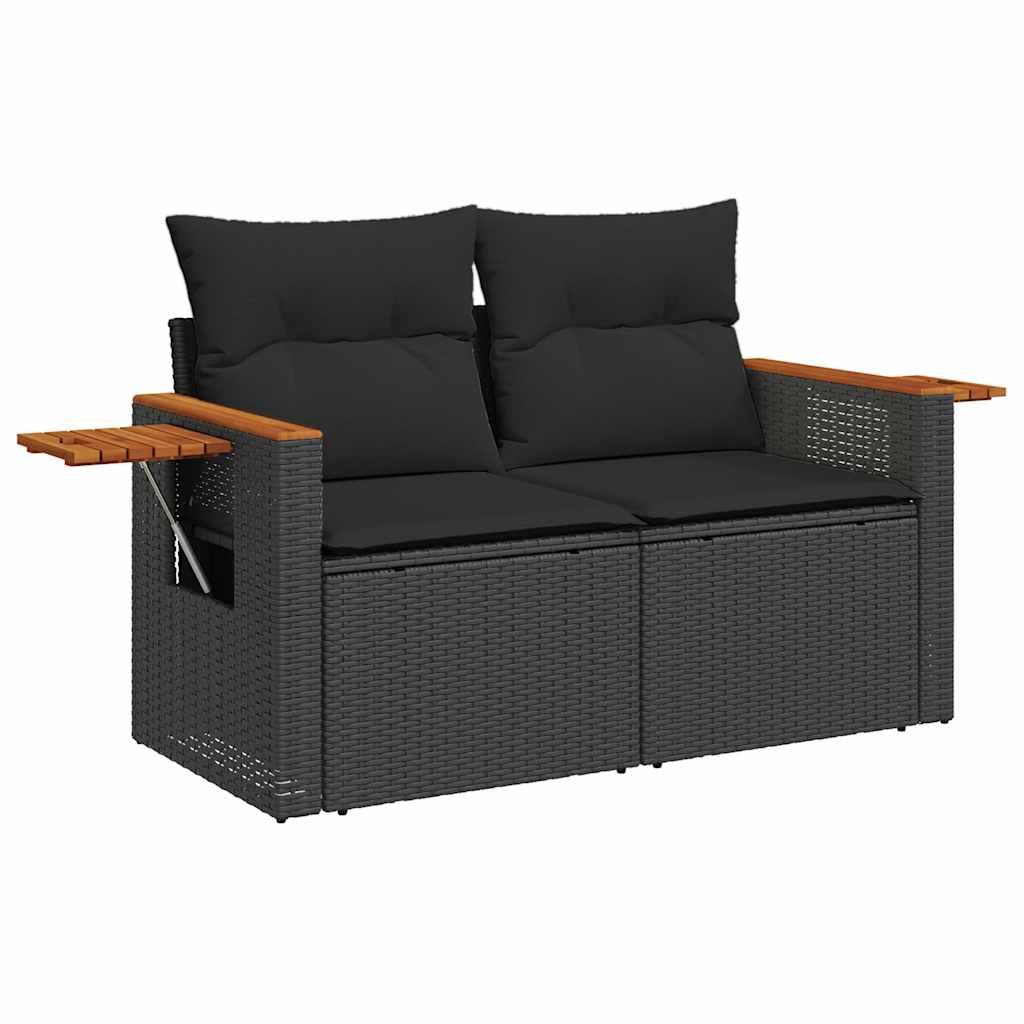 vidaXL 4-delige Loungeset met kussens poly rattan zwart