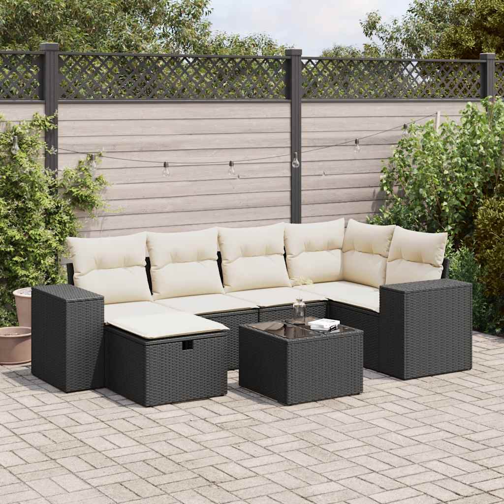 VidaXL 7-delige Loungeset met kussens poly rattan zwart