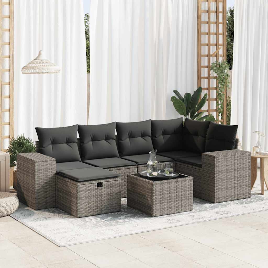 VidaXL 7-delige Loungeset met kussens poly rattan grijs