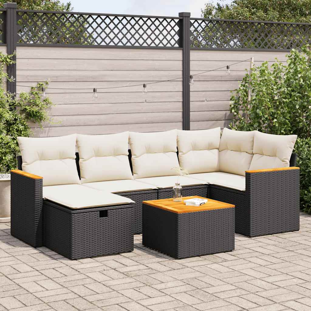 VidaXL 7-delige Loungeset met kussens poly rattan zwart