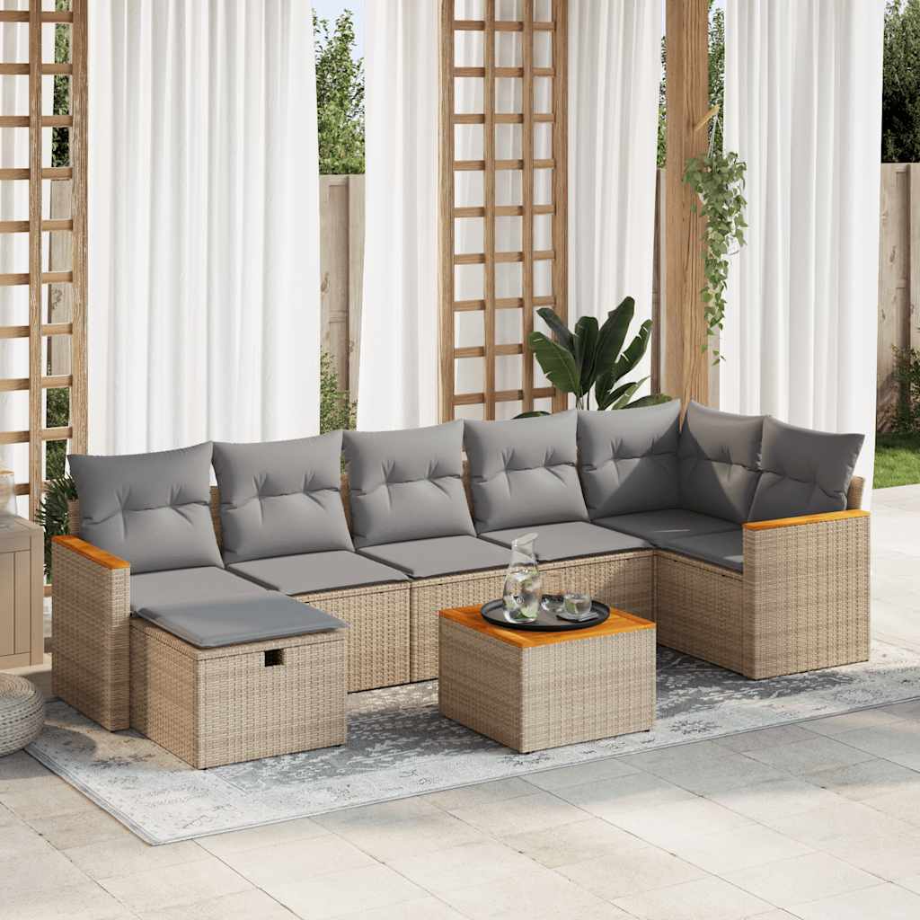 VidaXL 8-delige Loungeset met kussens poly rattan beige