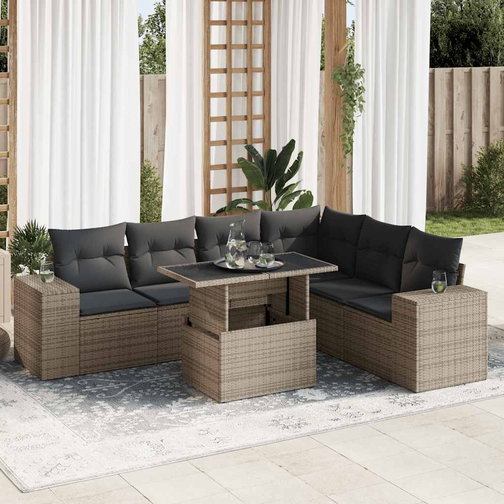 VidaXL 7-delige Loungeset met kussens poly rattan grijs