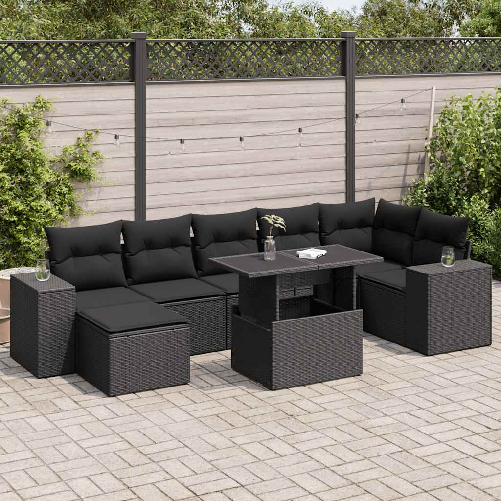 VidaXL 8-delige Loungeset met kussens poly rattan zwart