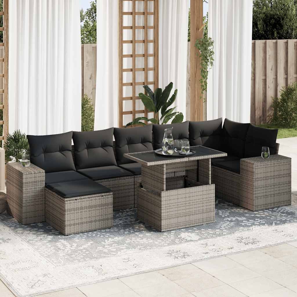 VidaXL 8-delige Loungeset met kussens poly rattan grijs