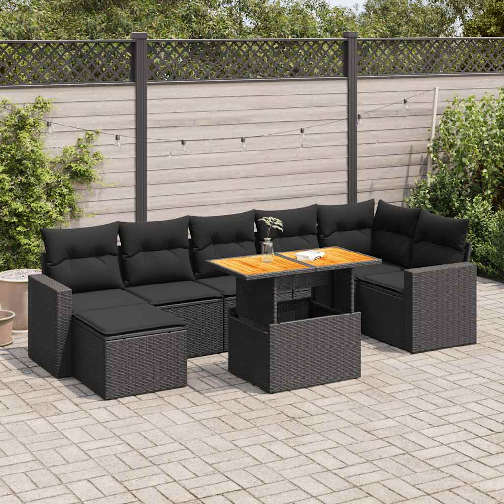 VidaXL 8-delige Loungeset met kussens poly rattan zwart