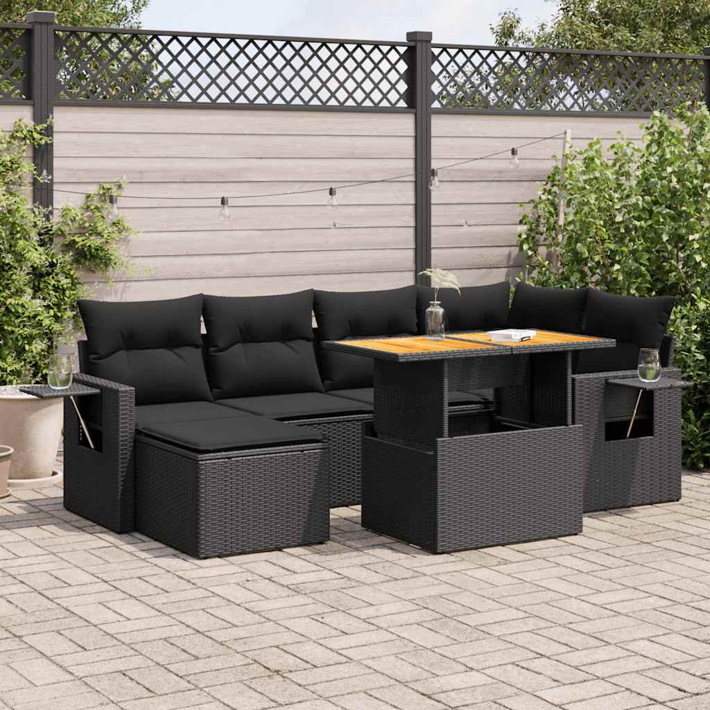 VidaXL 7-delige Loungeset met kussens poly rattan zwart