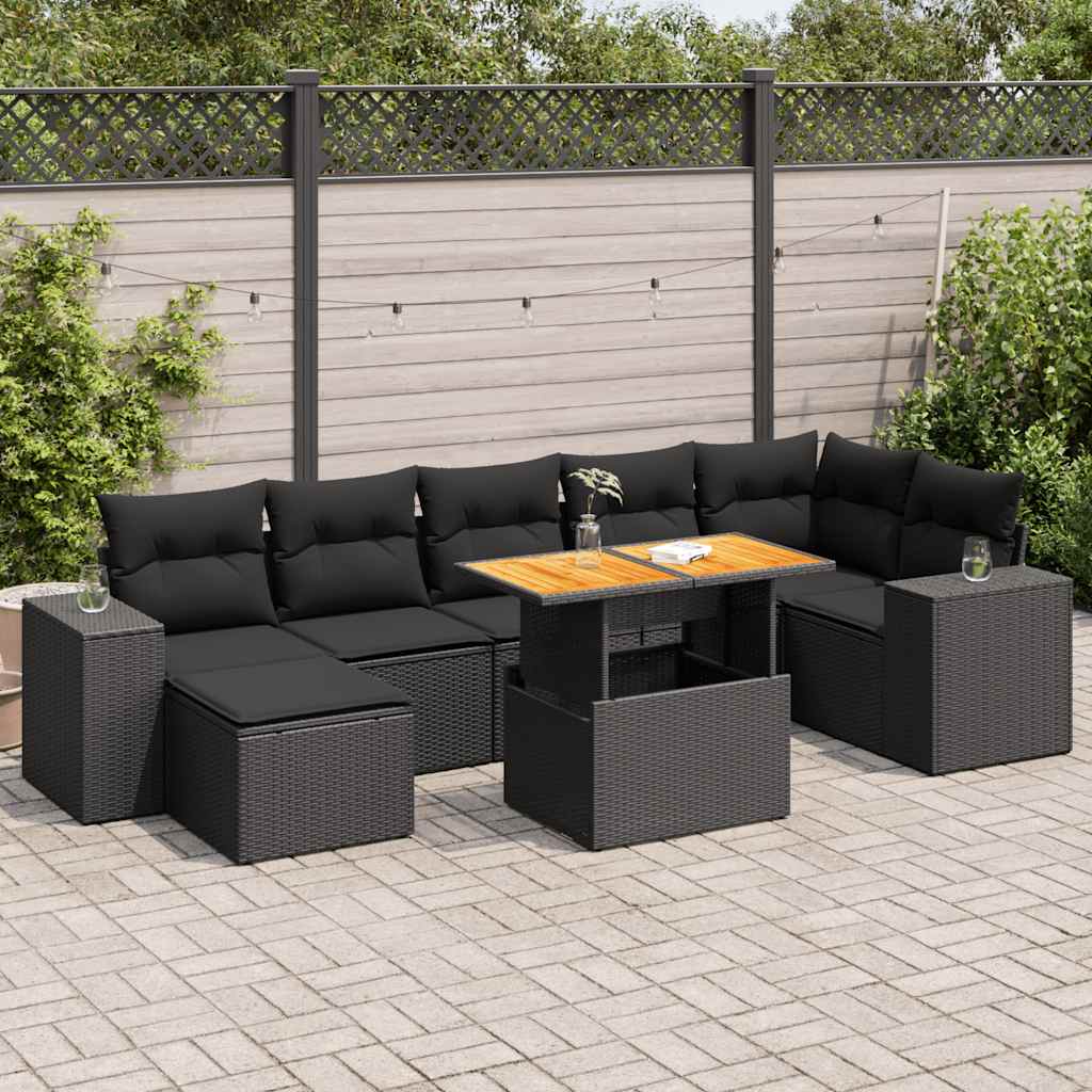 VidaXL 8-delige Loungeset met kussens poly rattan zwart