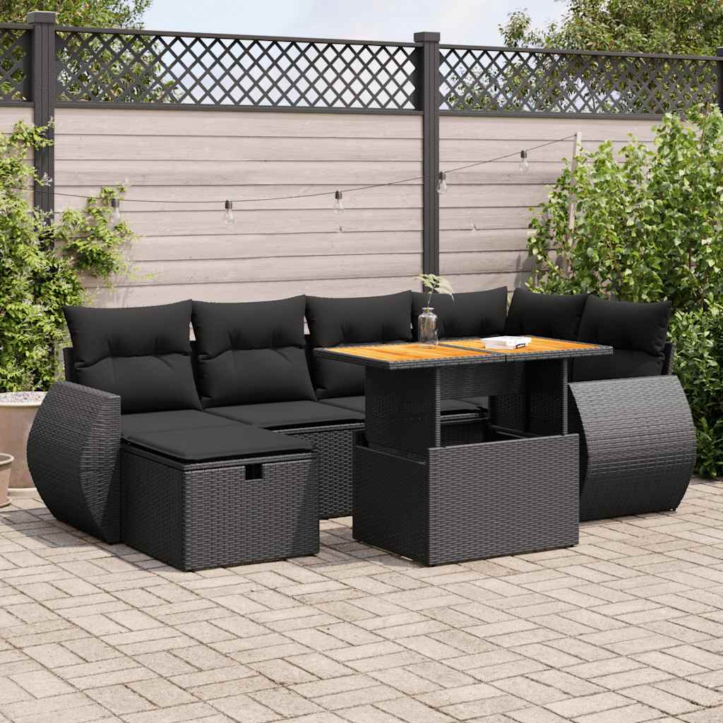 VidaXL 8-delige Loungeset met kussens poly rattan acacia zwart