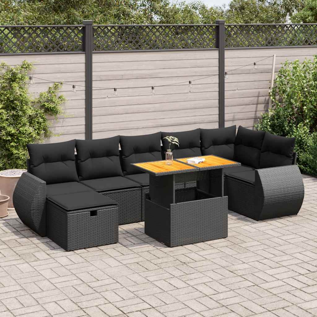 VidaXL 5-delige Loungeset met kussens poly rattan acacia zwart