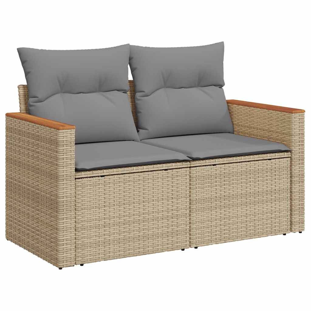 vidaXL 5-delige Loungeset met kussens poly rattan en acaciahout beige