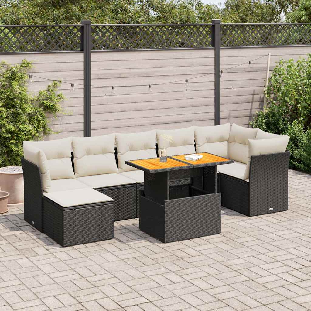 vidaXL 8-delige Loungeset met kussens poly rattan zwart