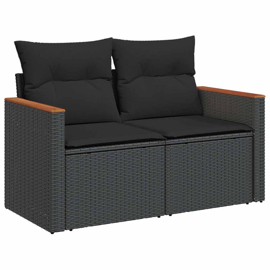 vidaXL 9-delige Loungeset met kussens poly rattan acacia zwart