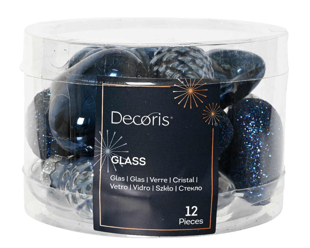 Decoris Figuur glas l2b4h4 cm blauw ass 12st kerst - 