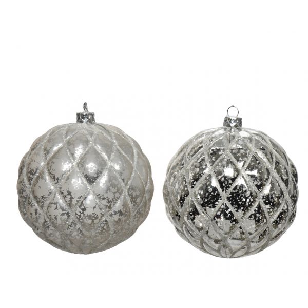 Decoris Kerstbal kunststof 2ass shiny mat zilver - 