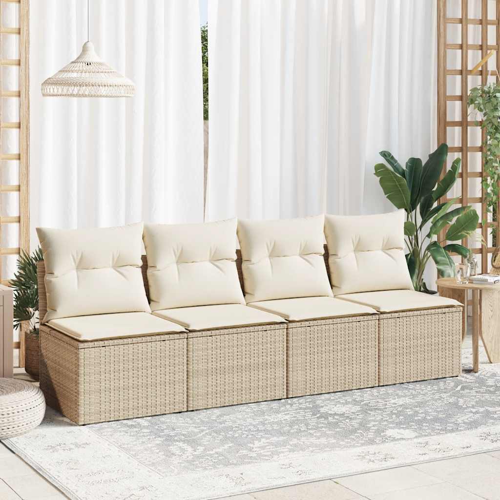 vidaXL 4-delige Loungeset met kussens poly rattan acacia beige