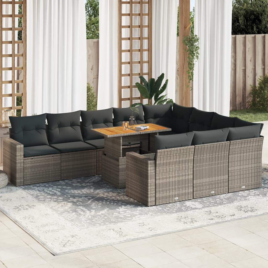 VidaXL 11-delige Loungeset met kussens poly rattan grijs