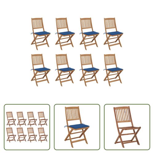 VIDAXL Klapstoelenset Acaciahout - 8 Stoelen Met Kussen - Koningsblauw