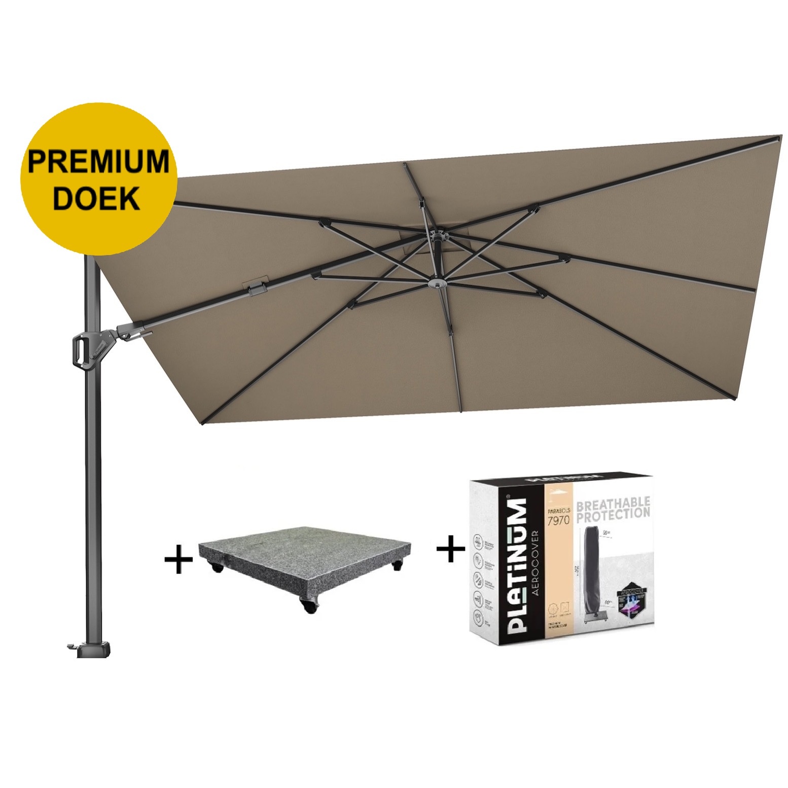 Platinum Challenger T2 premium zweefparasol 260x350 cm havana  met parasolvoet 90kg en hoes