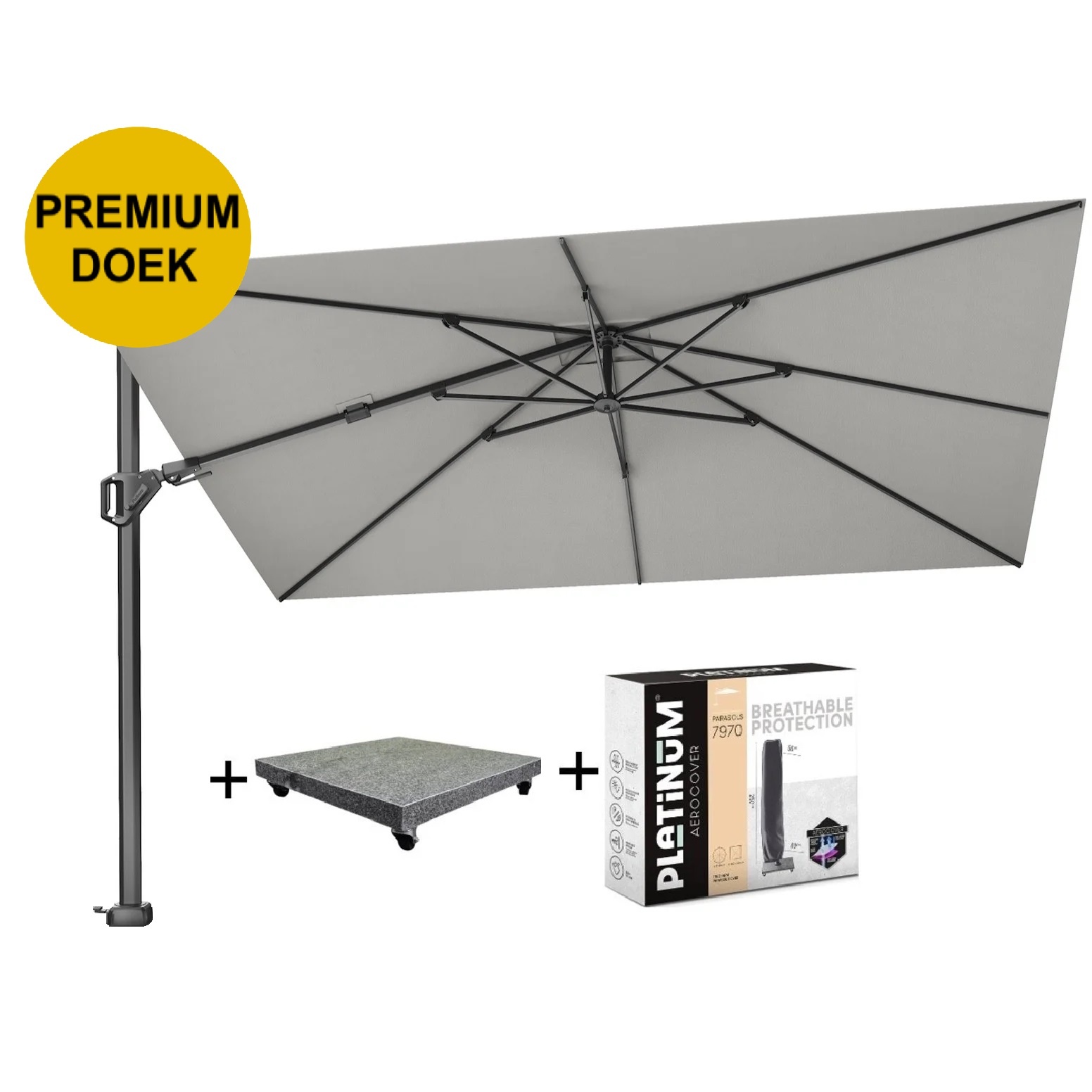 Platinum Challenger T2 premium zweefparasol 260x350 cm manhattan met parasolvoet 90kg en hoes