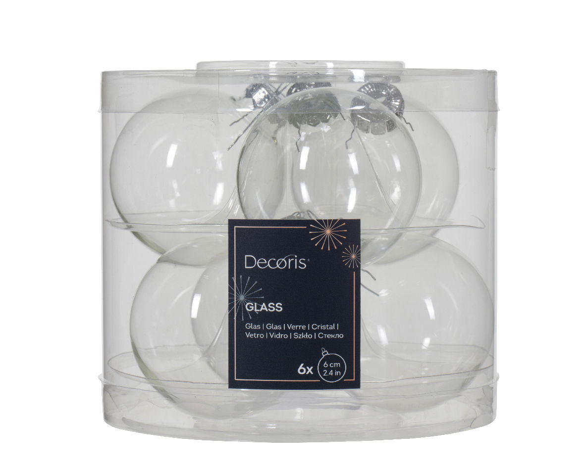 Decoris Kerstbal glas d6 cm transparant 6st - 