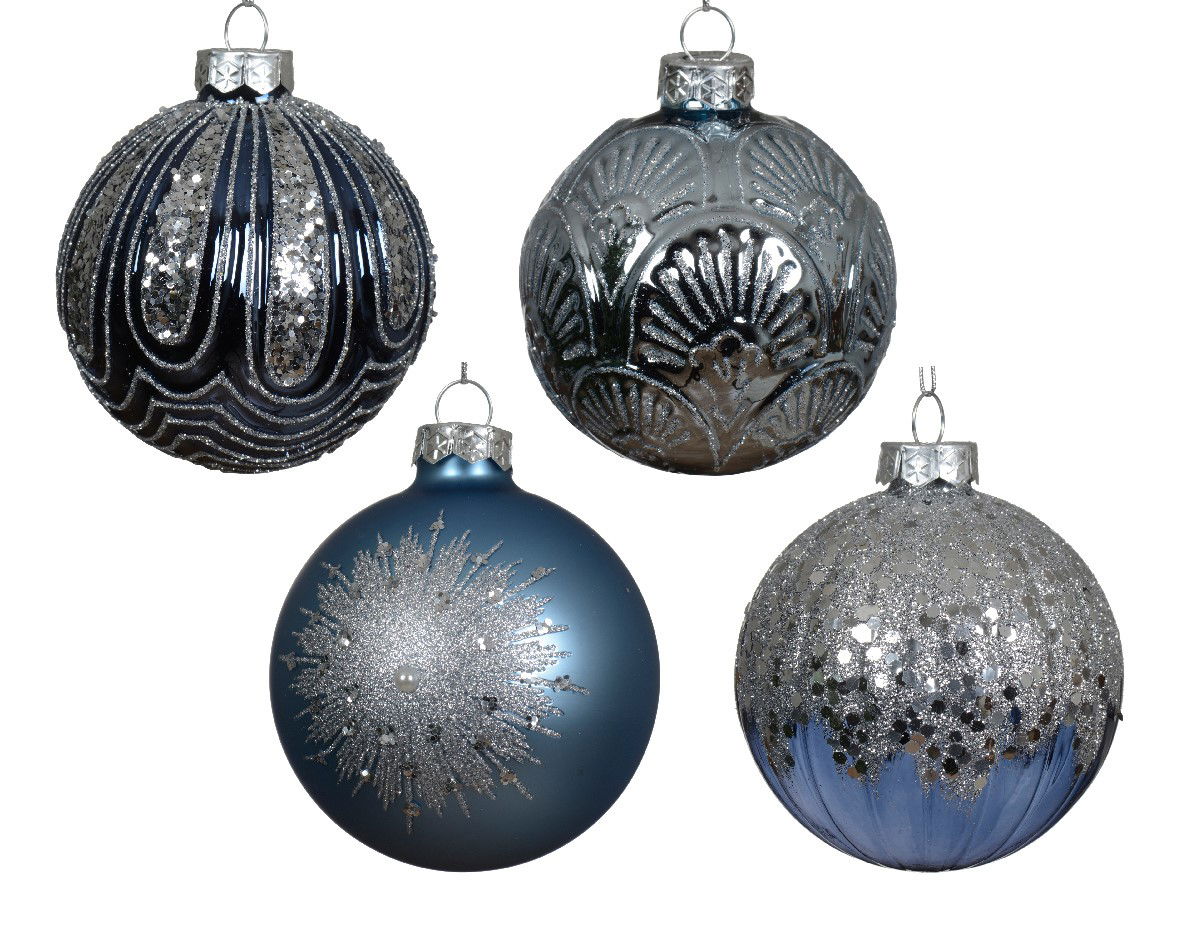 Decoris Kerstbal glas d8 cm blauw a4 - 