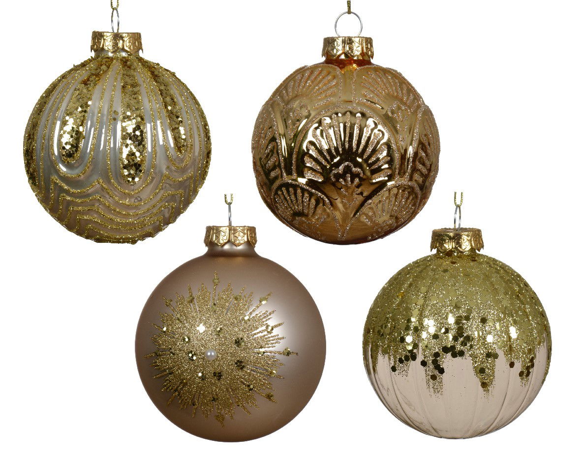 Decoris Kerstbal glas d8 cm parel/goud a4 - 