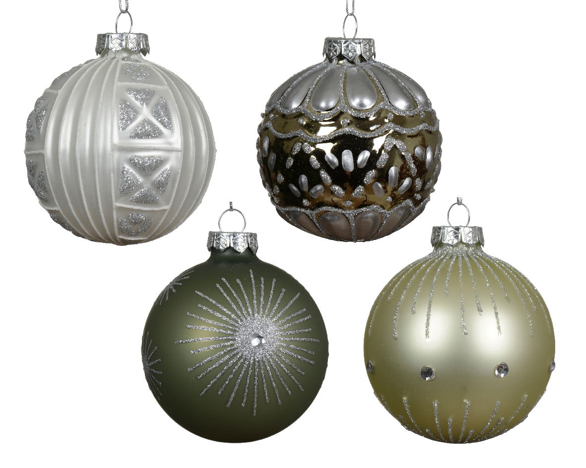 Decoris Kerstbal glas d8 cm groen/wit a4 - 