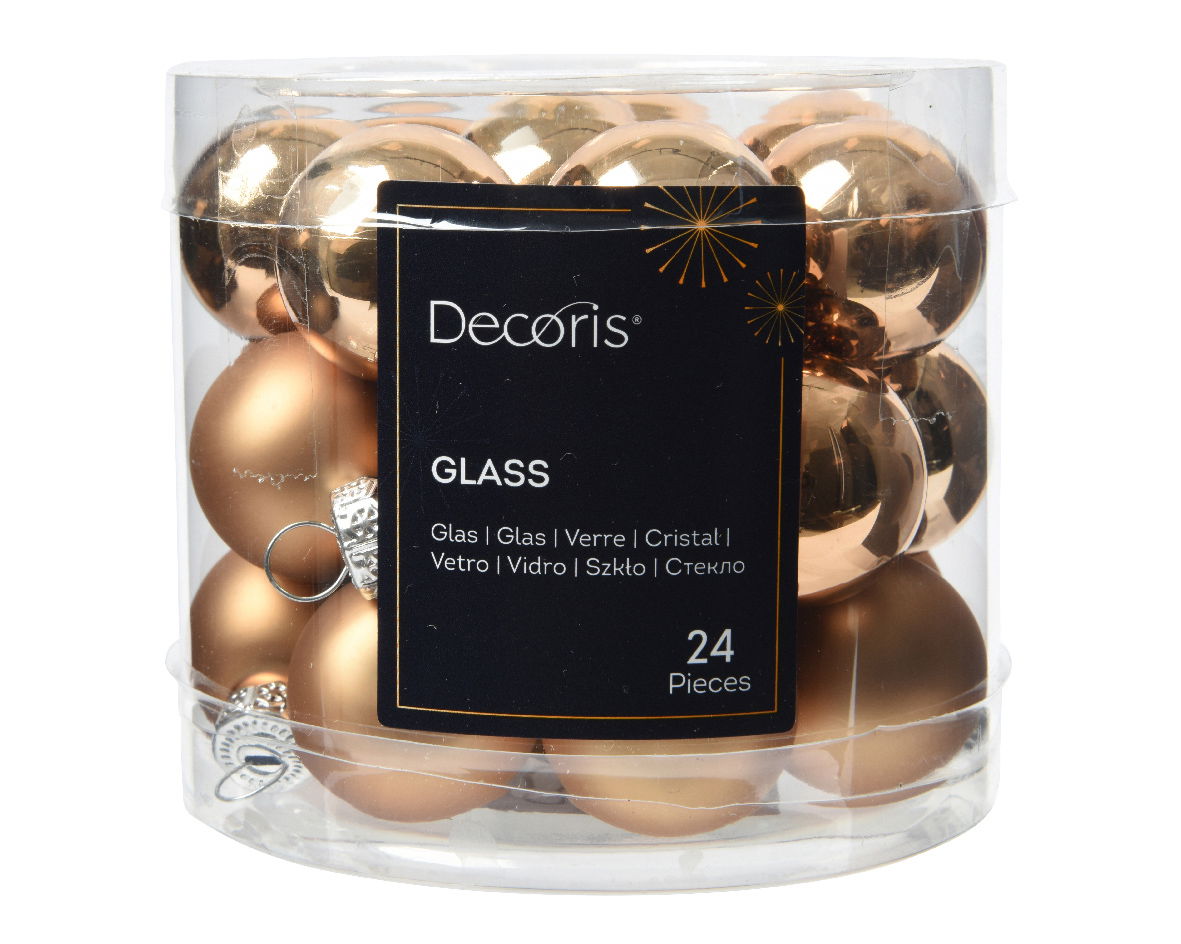 Decoris Kerstbal glas d2.5 cm pec.bruin 24st - 