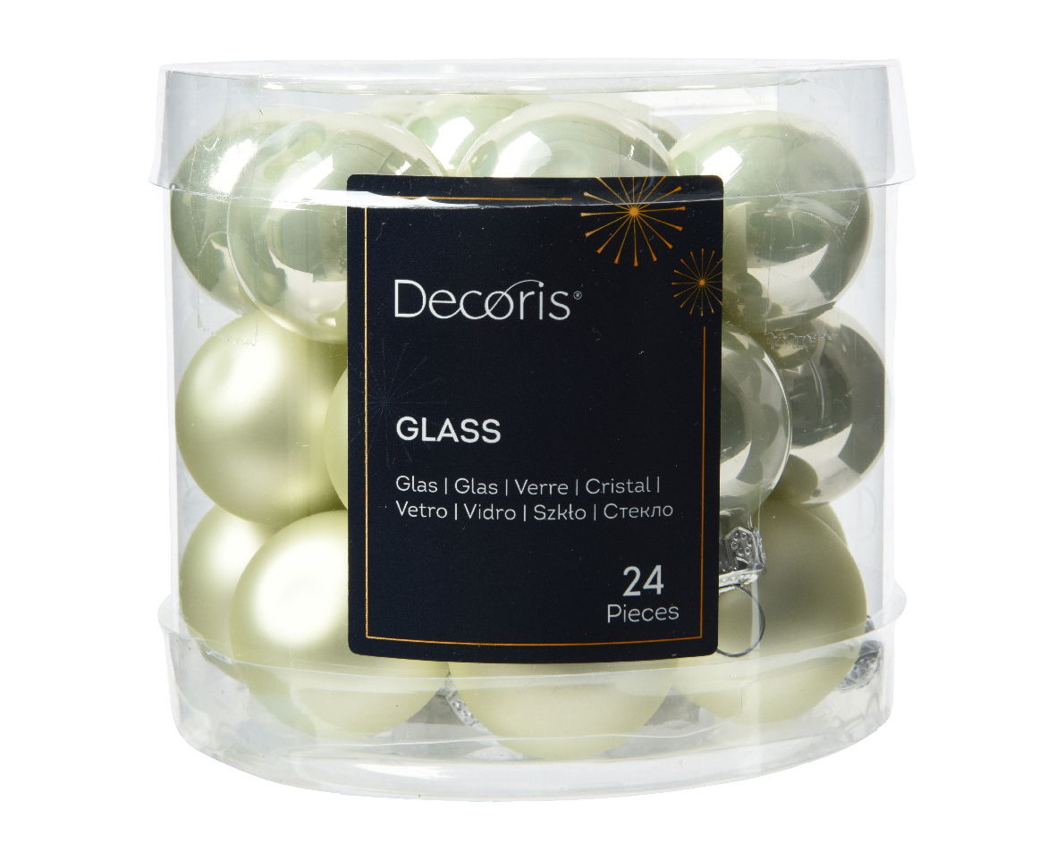 Decoris Kerstbal glas d2.5 cm wit mint 24st - 