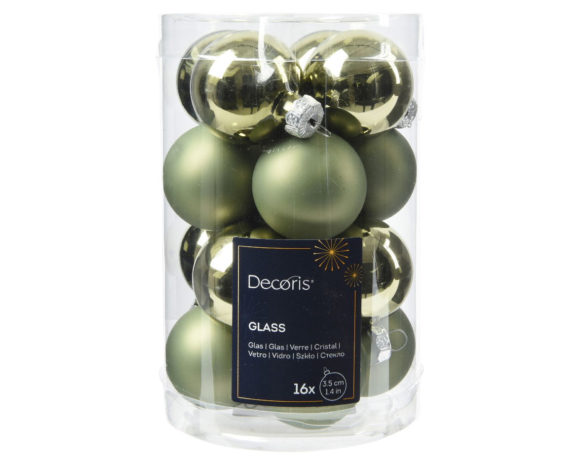 Decoris Kerstballen glas d3.5 cm rsmrn 16st - 