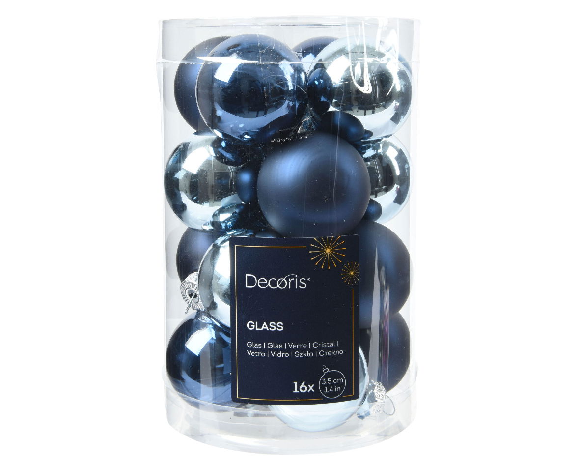 Decoris Kerstballen glas d3.5 cm blauw 16st - 