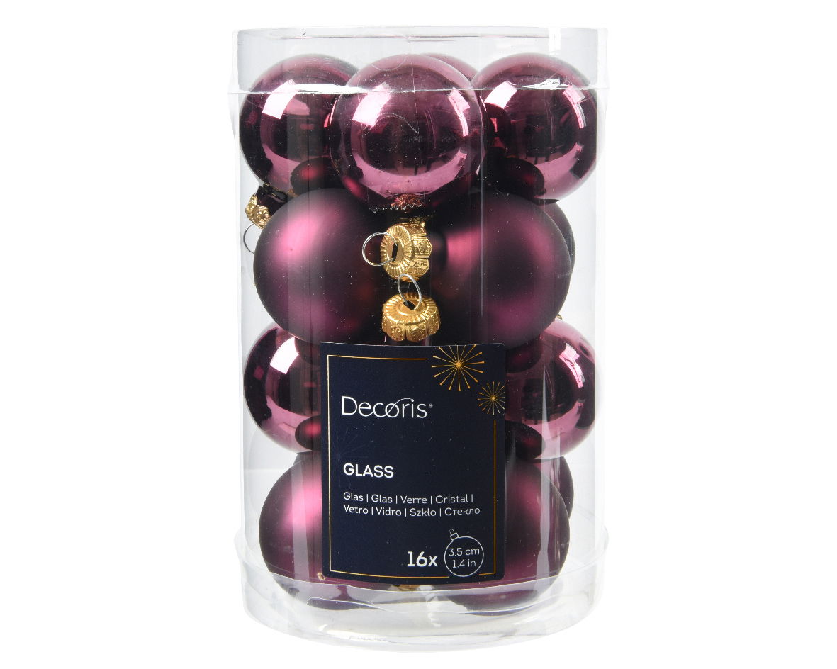 Decoris Kerstballen glas d3.5 cm d.mv 16st - 