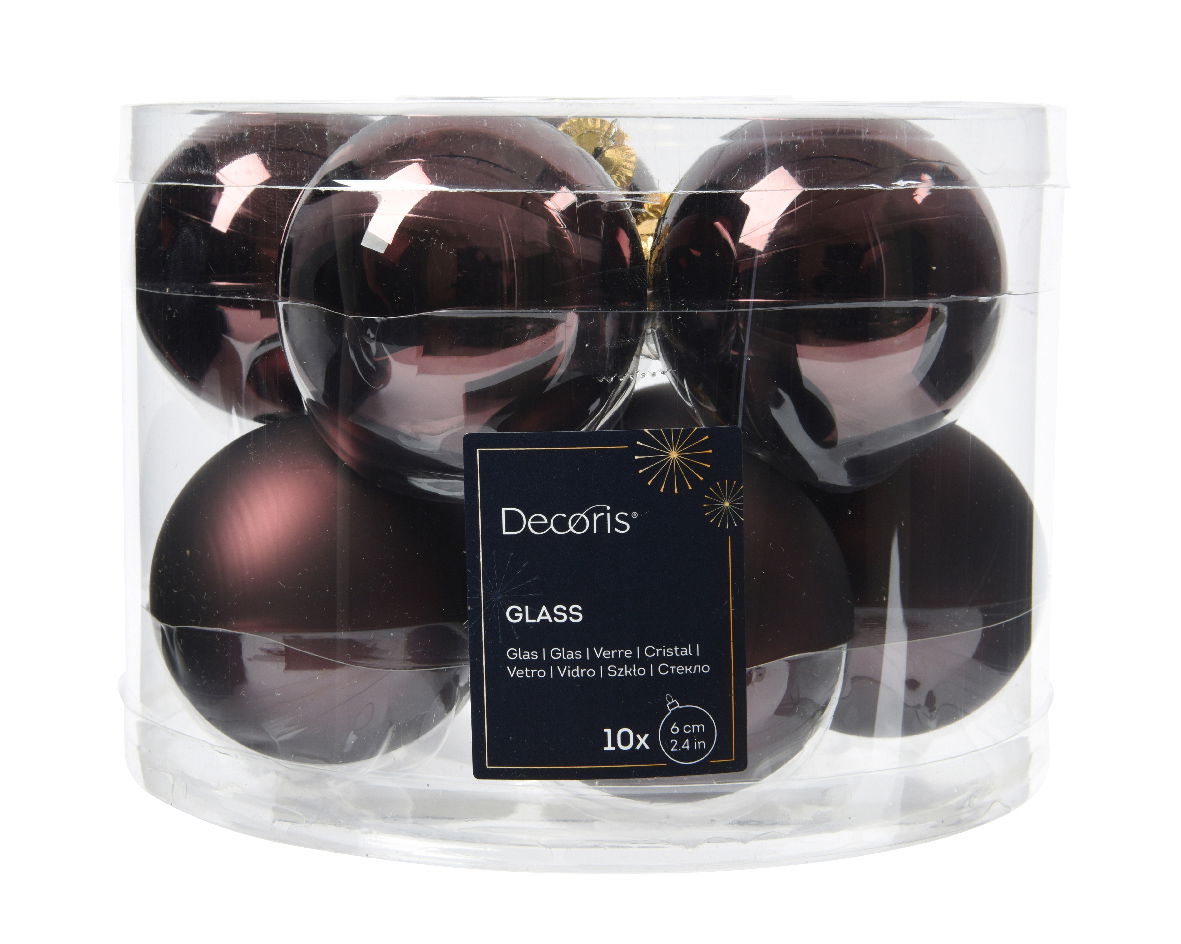 Decoris Kerstbal glas d6 cm z.trffl 10st - 