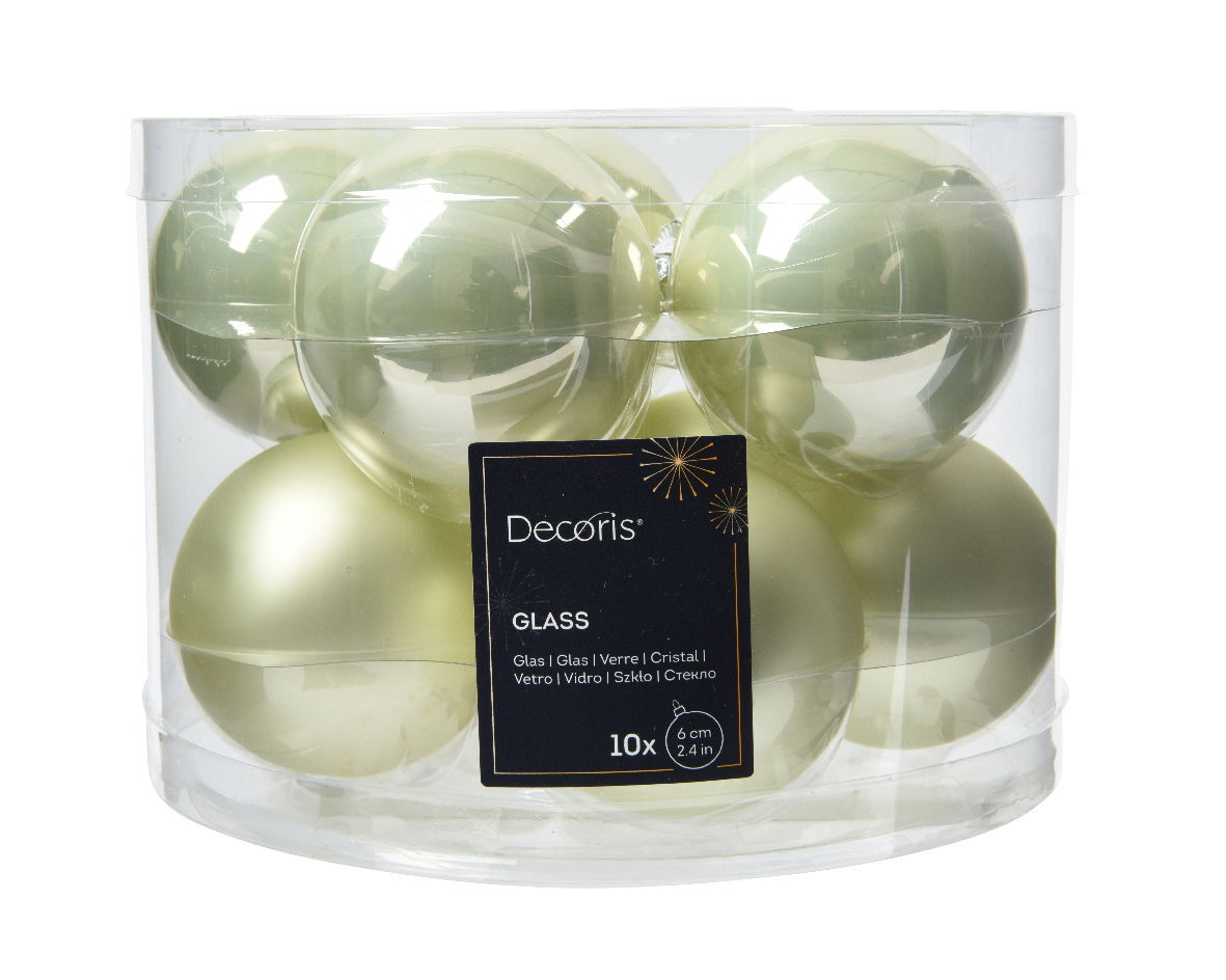 Decoris Kerstbal glas d6 cm wit mint 10st - 