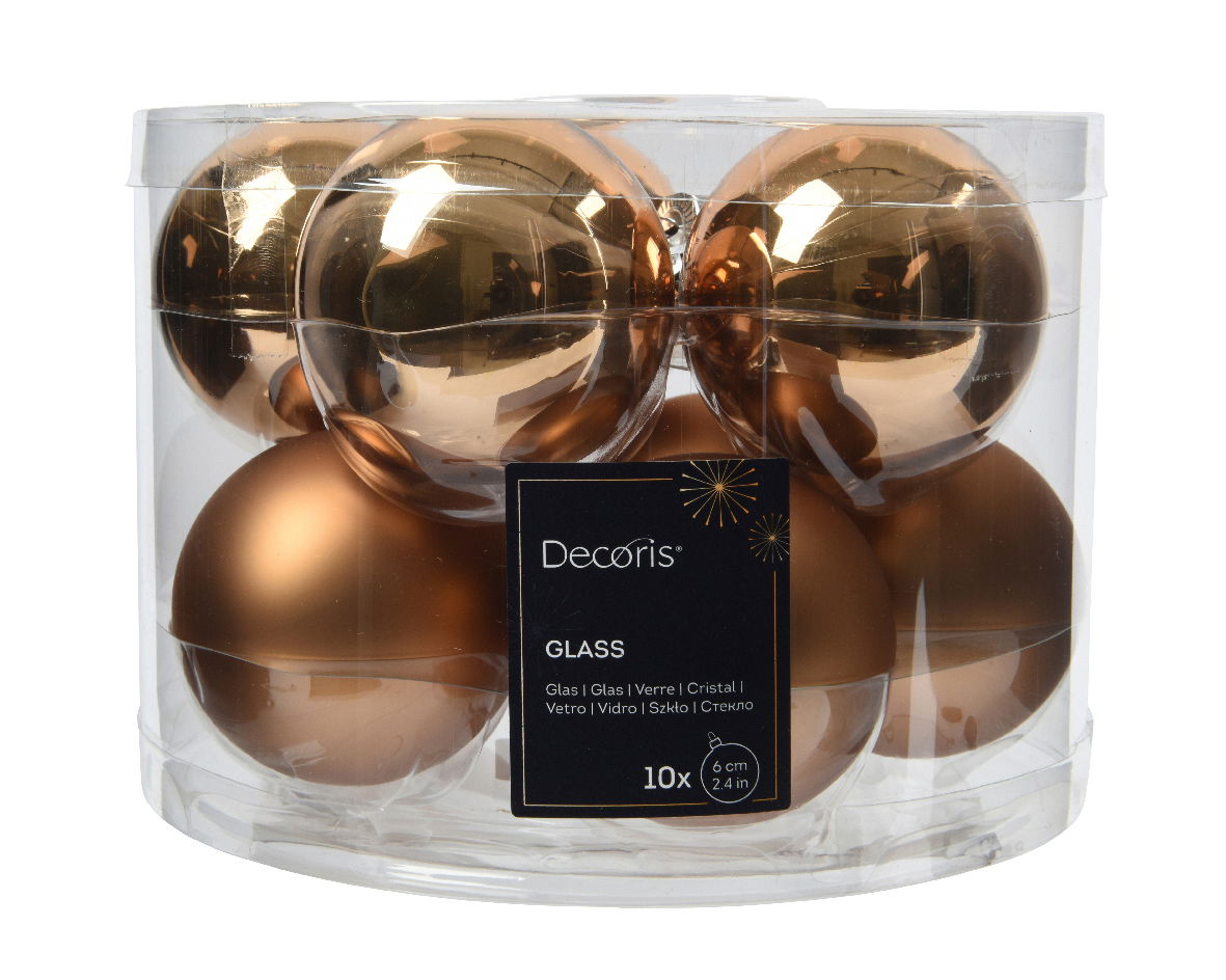 Decoris Kerstbal glas d6 cm pec.bruin 10st - 