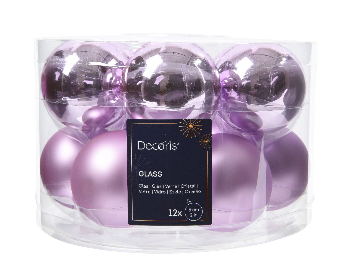 Decoris Kerstbal glas d5 cm fris lila 12st - 