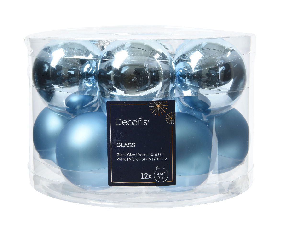 Decoris Kerstbal glas d5 cm ijsblauw 12st - 