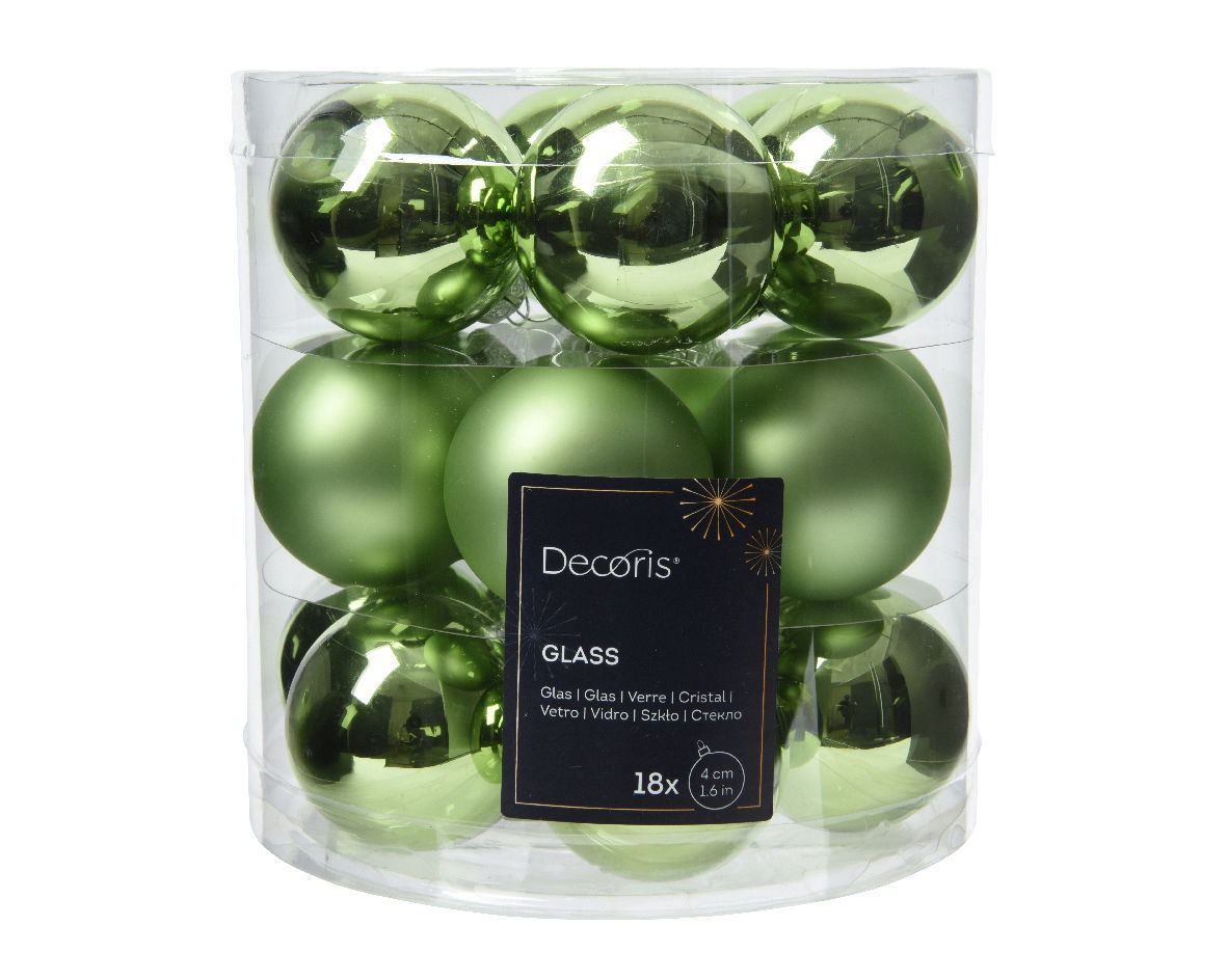 Decoris Kerstbal glas d4 cm groene thee 18st - 