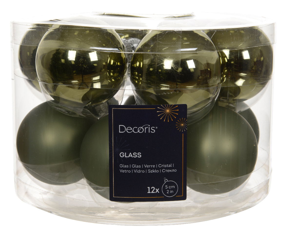 Decoris Kerstbal glas d5 cm rosemarijn 12st - 