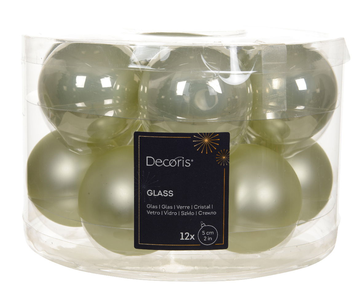 Decoris Kerstbal glas d5 cm wit mint 12st - 